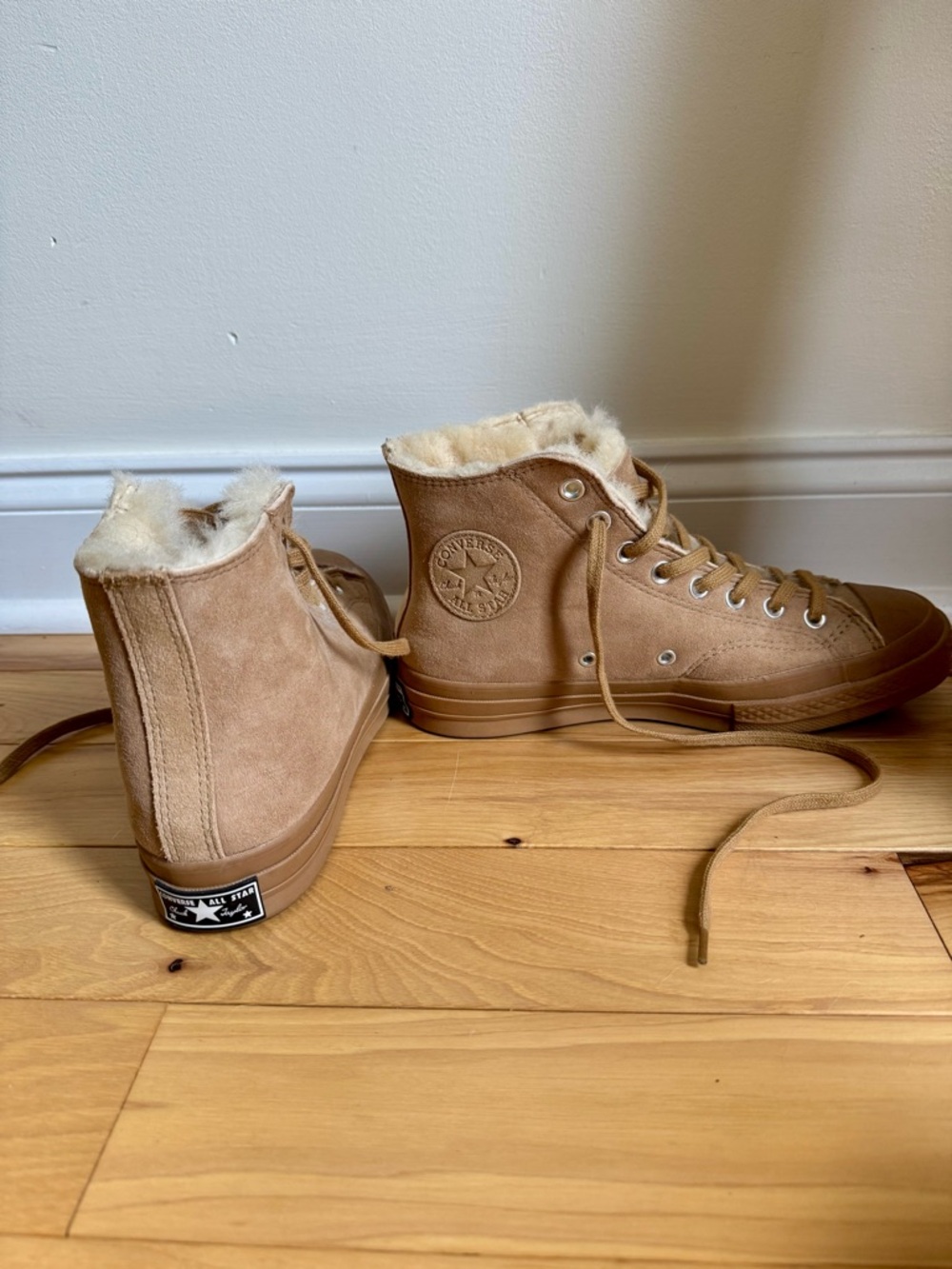 Converse Tan Suede High-Top Sneakers with Fleece Lining-Like New